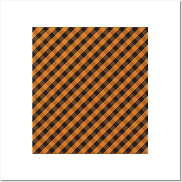 Halloween Orange and Black Check Gingham Plaid Wall Art by squeakyricardo